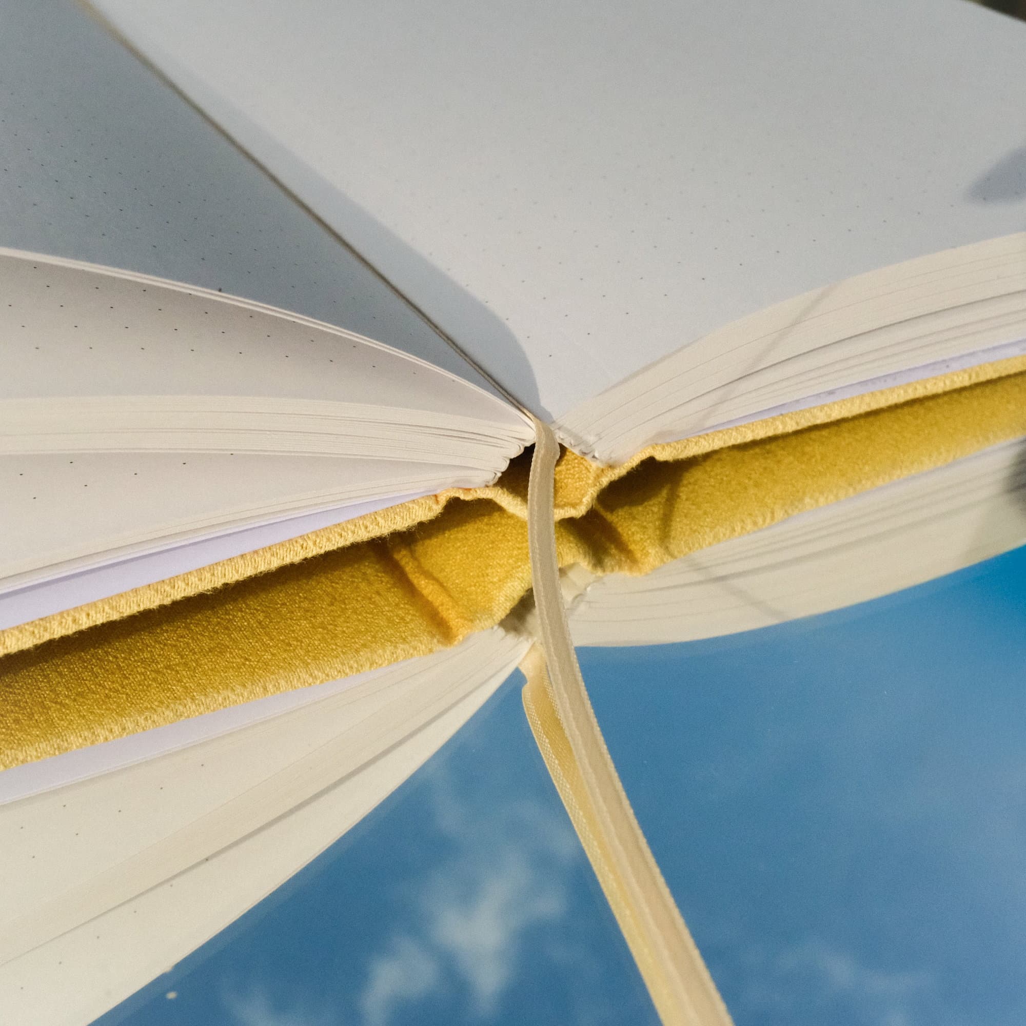 Close-up of the dotted pages inside the Entre nubes journal.