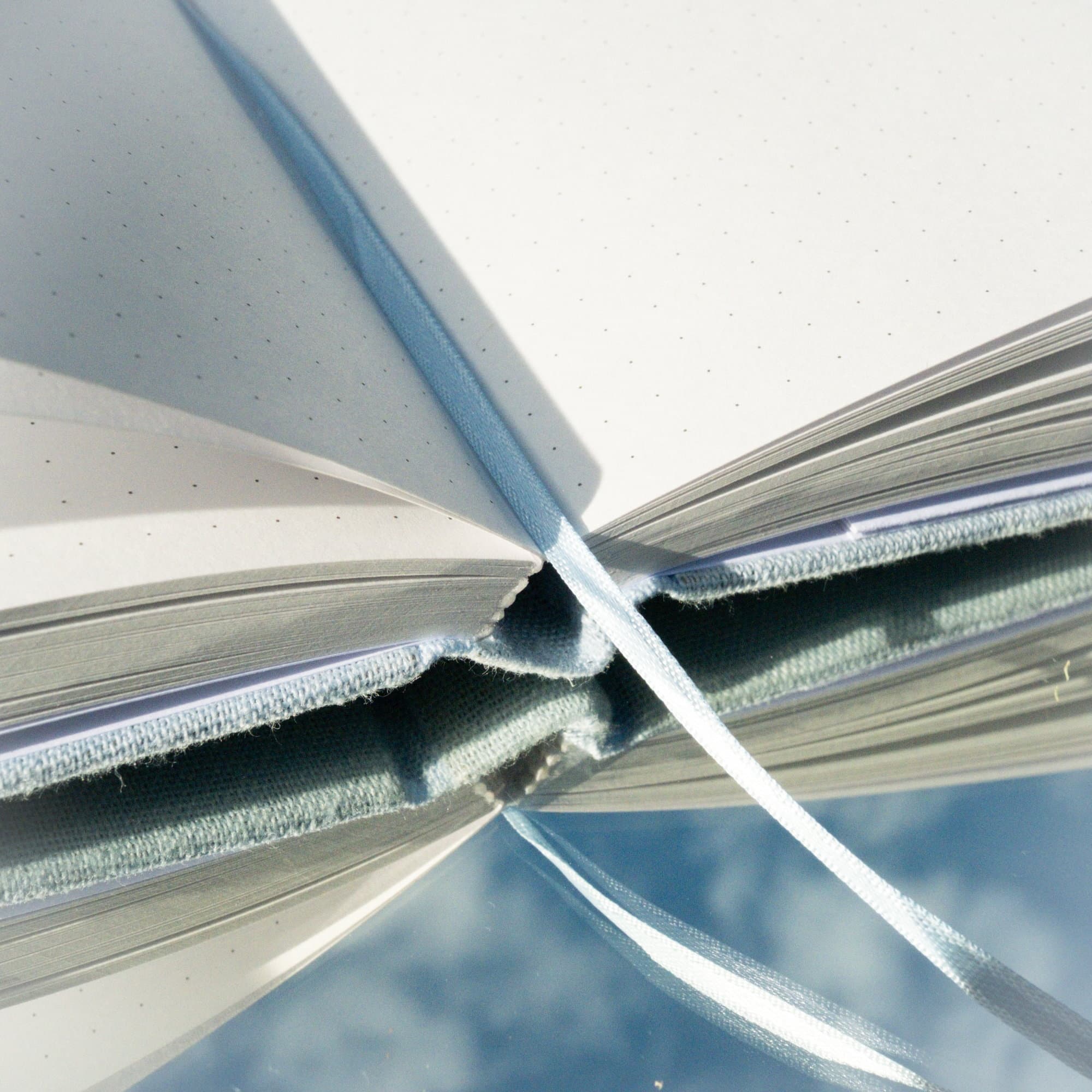 Close-up of the dotted pages inside the Trazos de cielo journal.